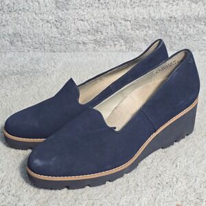 Vionic Willa Wedge Navy‎ Suede Water Repellent Loafers Shoes Women Wide 11